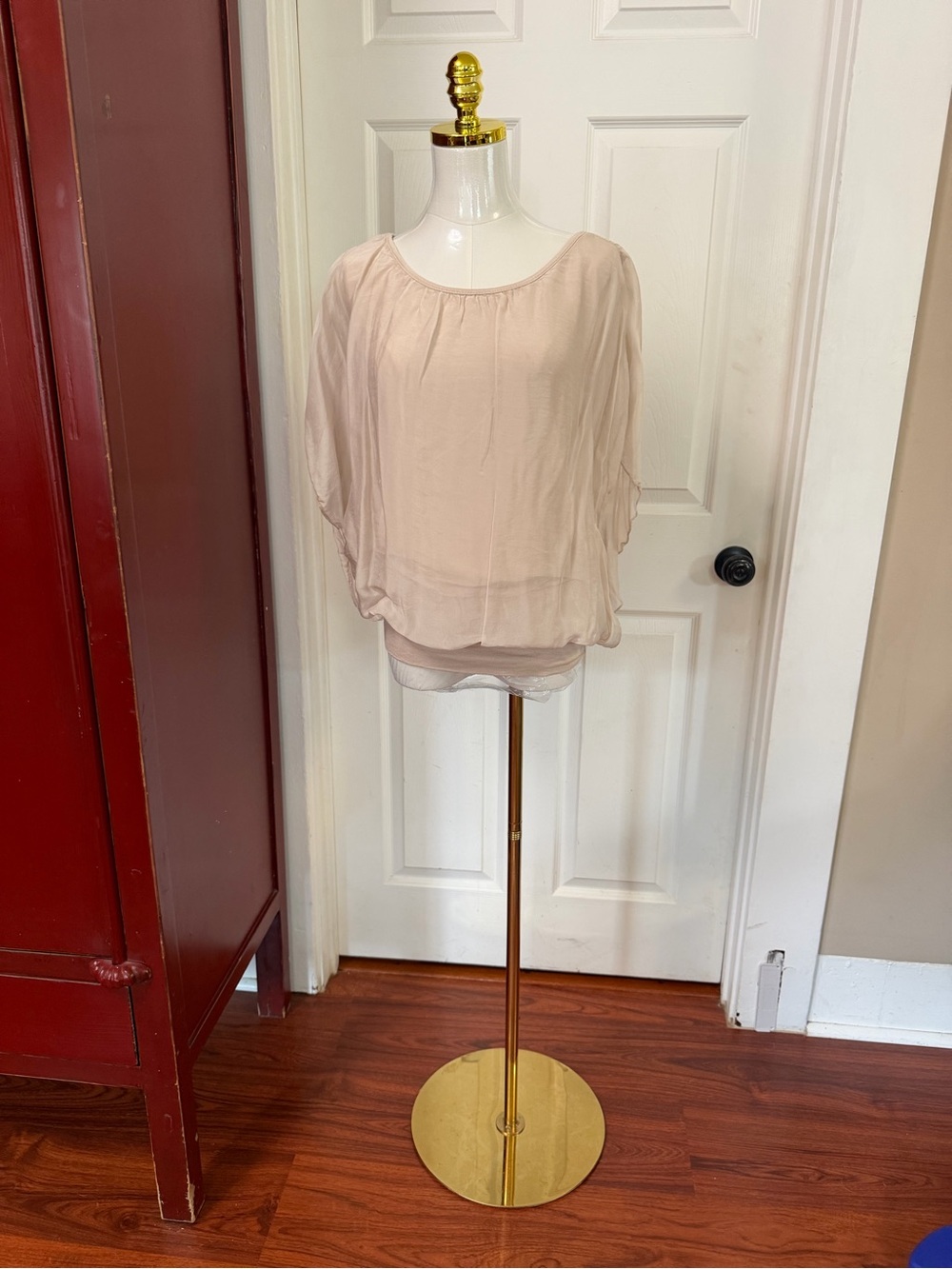 Sheer Nude Batwing Chiffon Blouse - Relaxed Scoop Neck